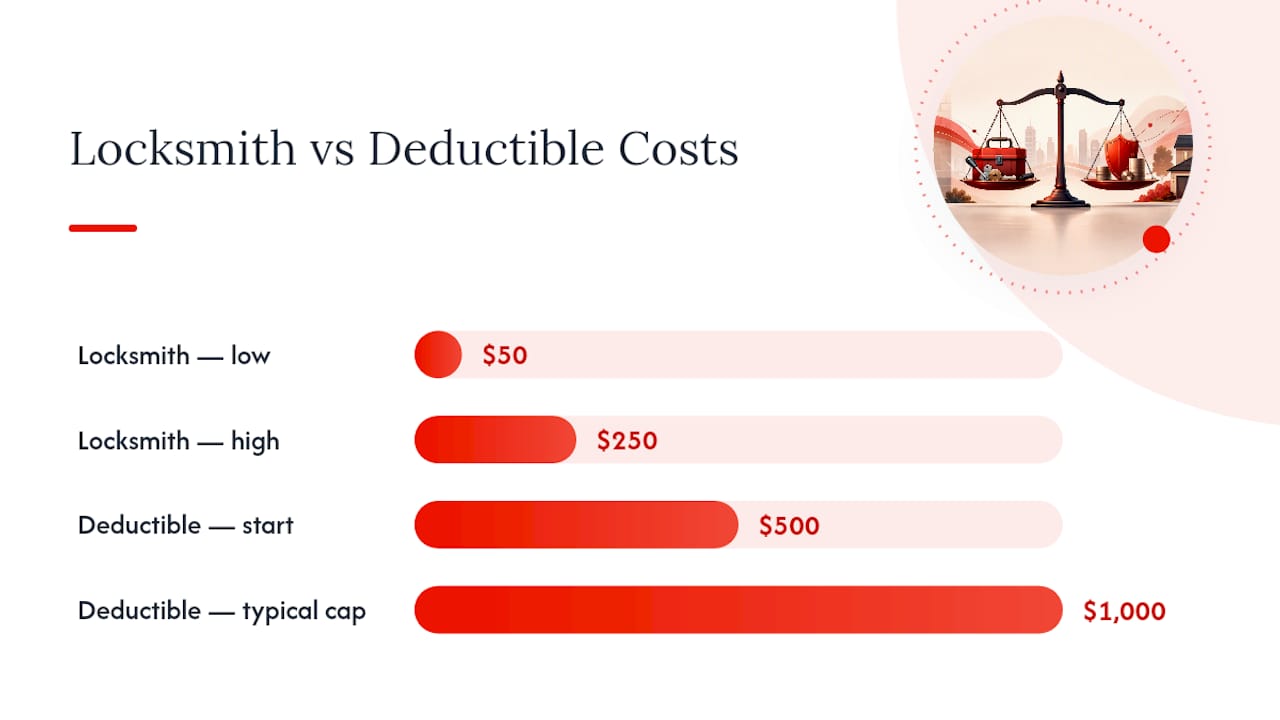 Cost comparison of locksmith fees and insurance deductibles