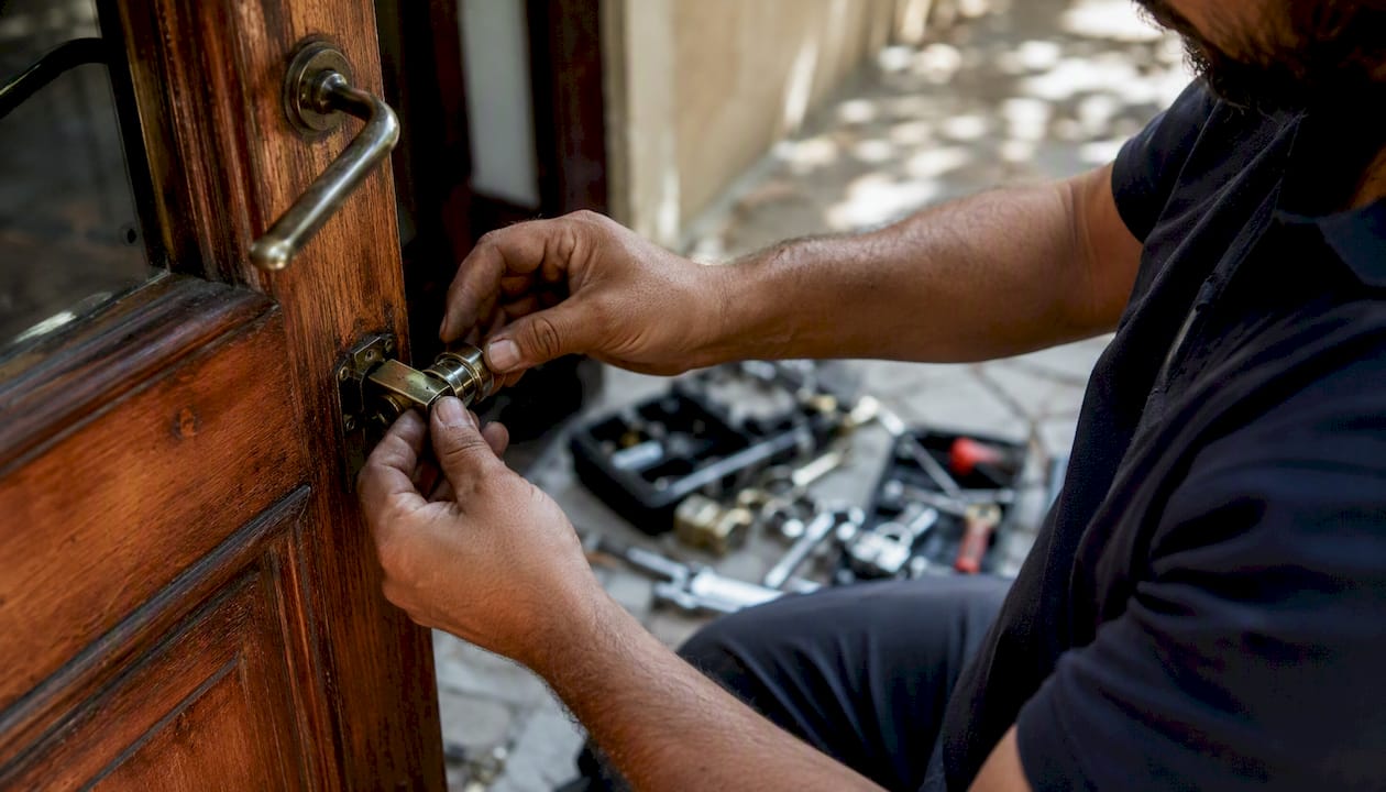 Hands changing door lock cylinder