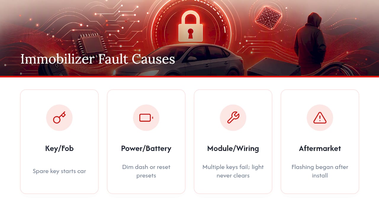 Diagram of car immobilizer problem causes