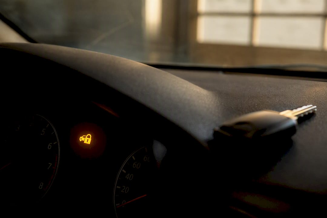 Car dashboard with flashing immobilizer light