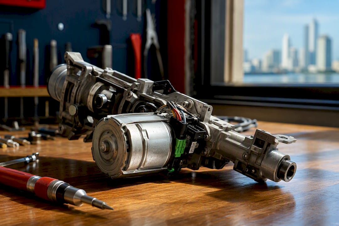 Electronic steering column lock actuator close-up
