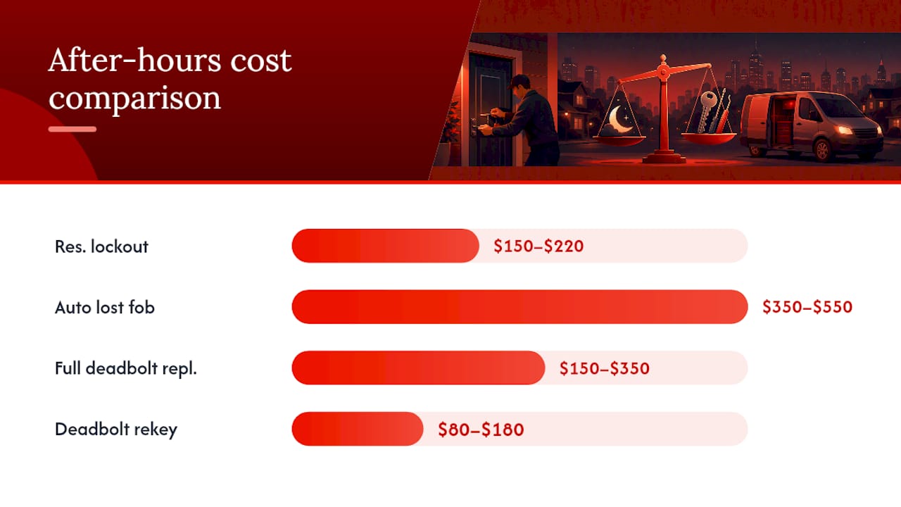 Comparison of two after-hours locksmith cost ranges