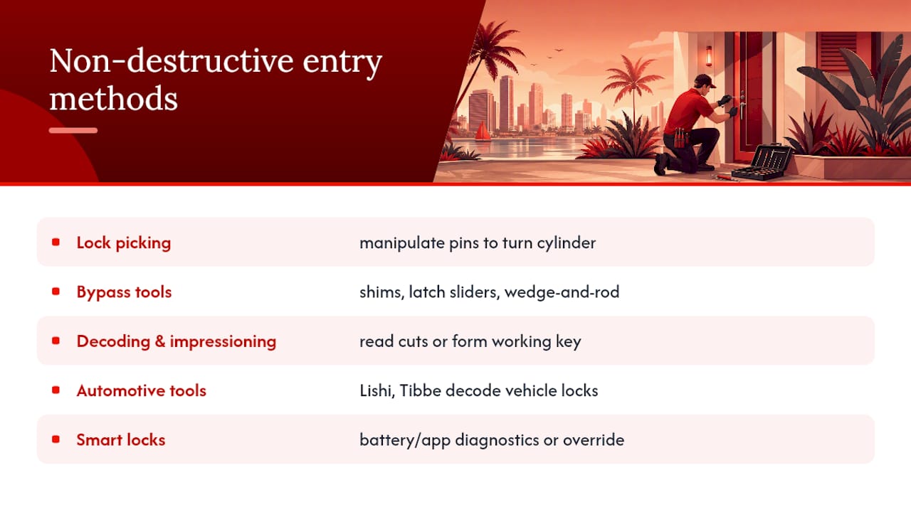 Five non-destructive locksmith entry methods