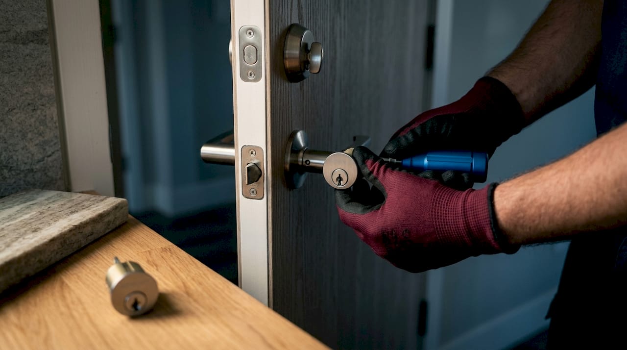 Locksmith comparing existing and replacement cylinder
