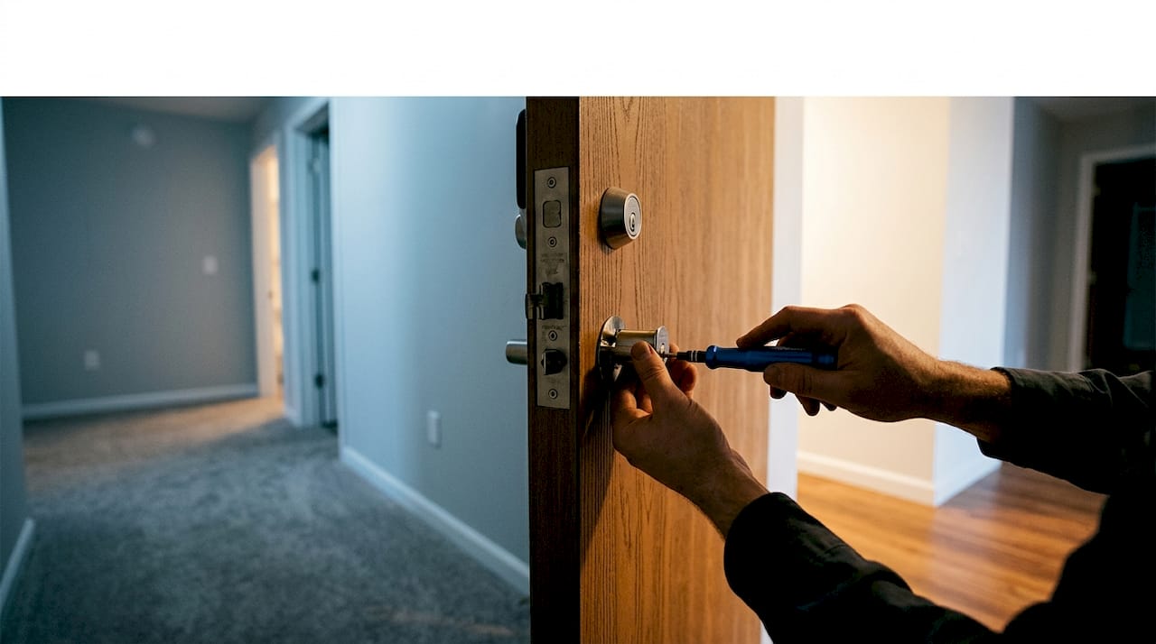 Locksmith changing an apartment door cylinder