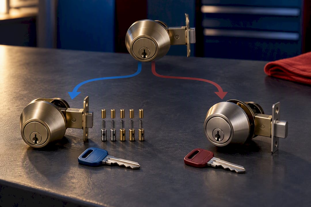 Illustration comparing rekeying and lock replacement