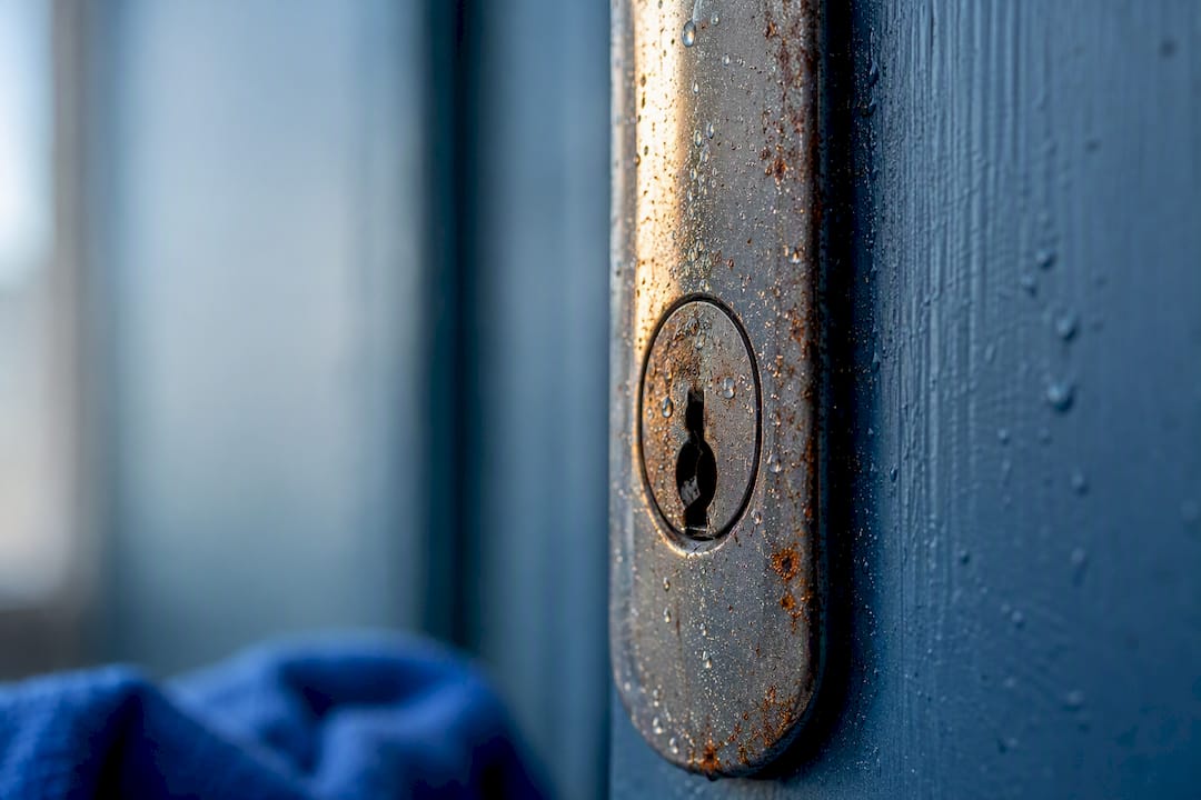 Salt corrosion forming on coastal lock hardware