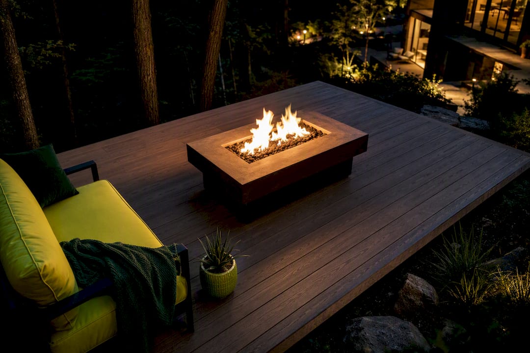 Fire pit with clear deck safety zone