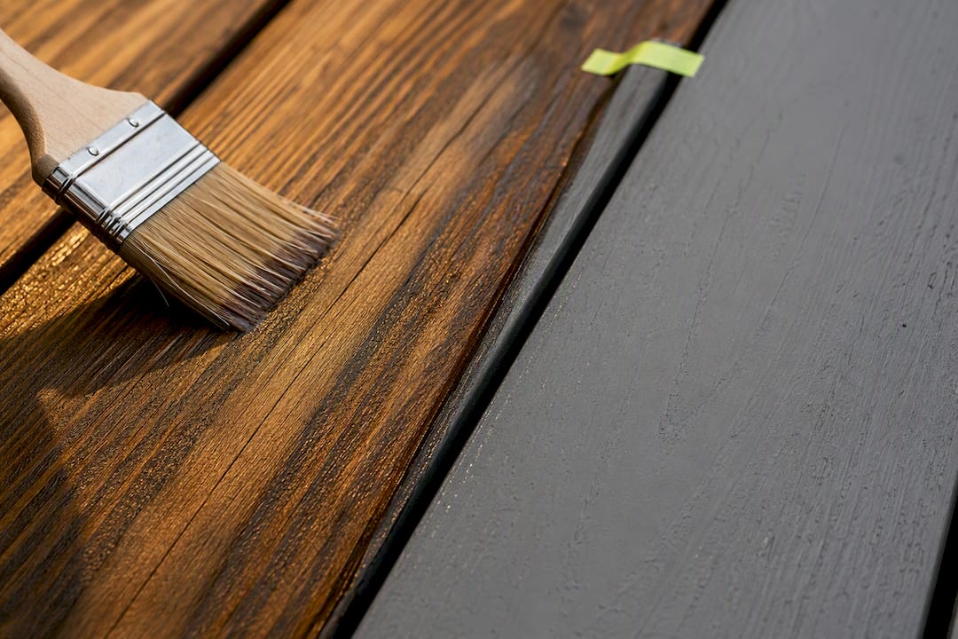 Close-up of stained and painted deck boards