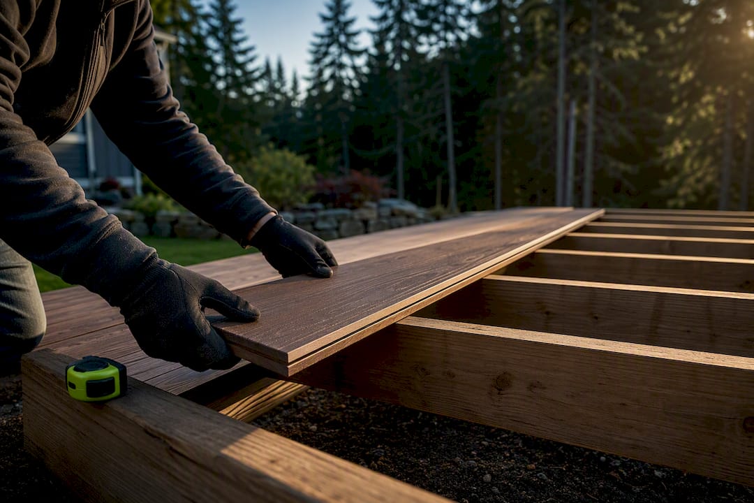 Seasonal deck construction in a backyard