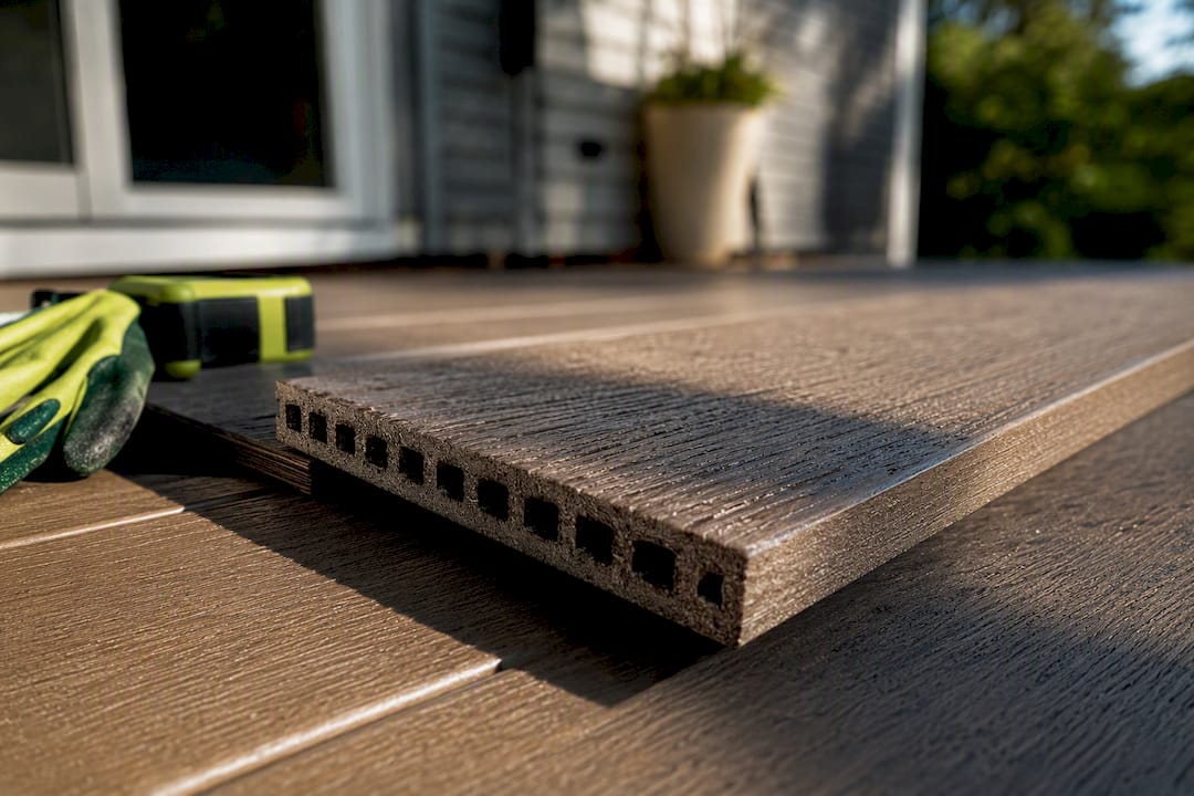Composite decking sample tested in sunlight