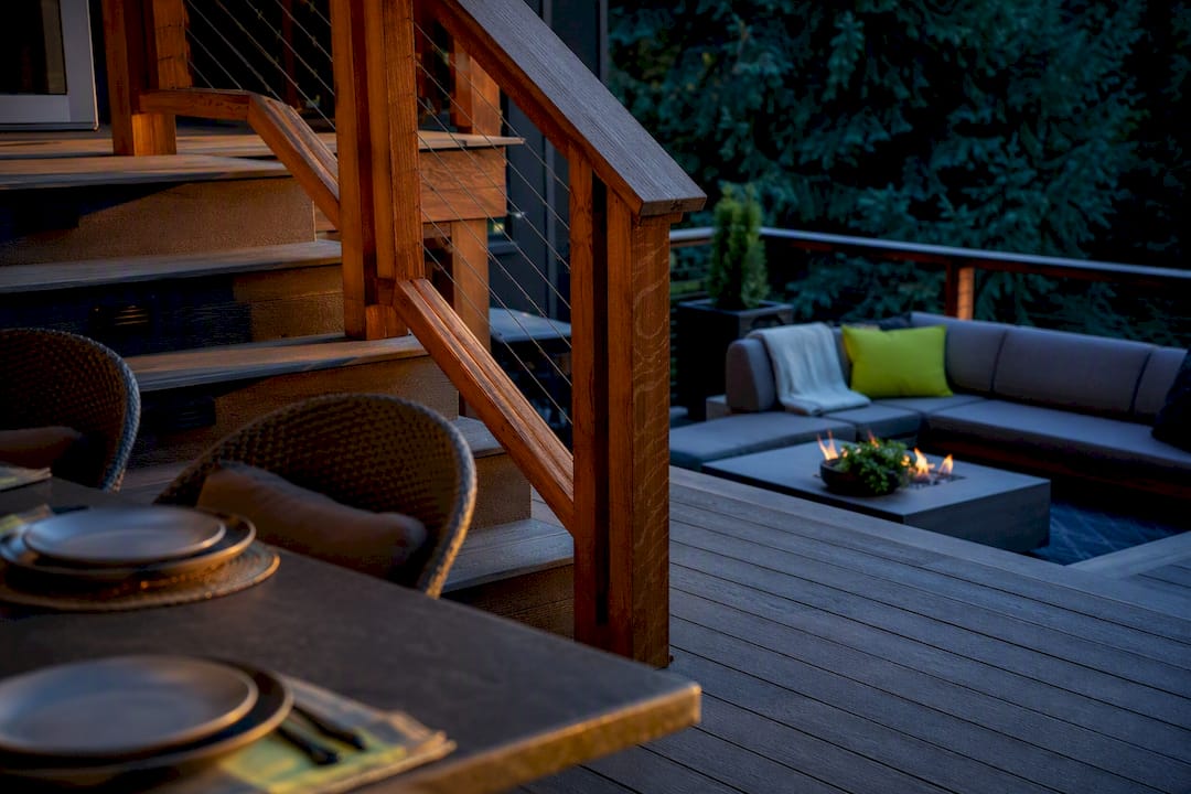 Cropped split-level deck ready for entertaining