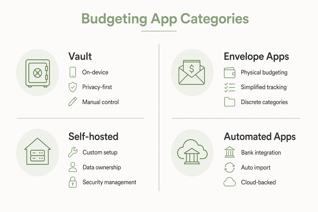 Infographic comparing budgeting app categories for Apple users
