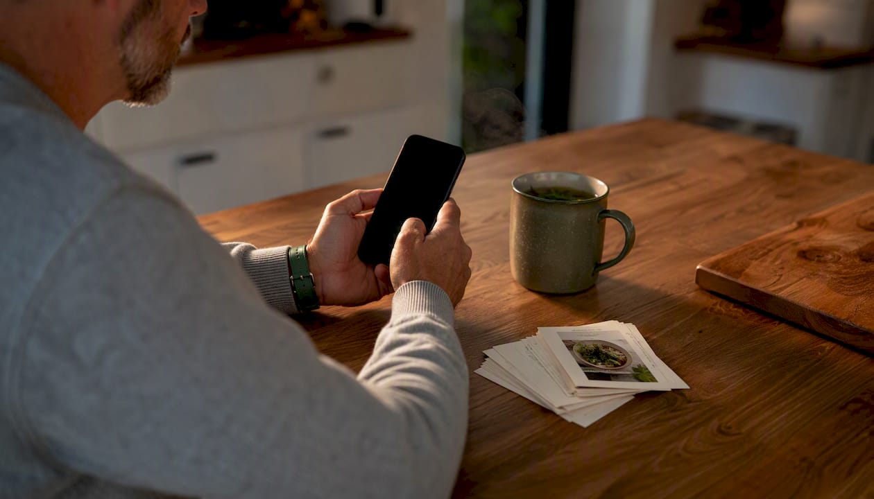Man reviewing fitness app privacy settings at desk