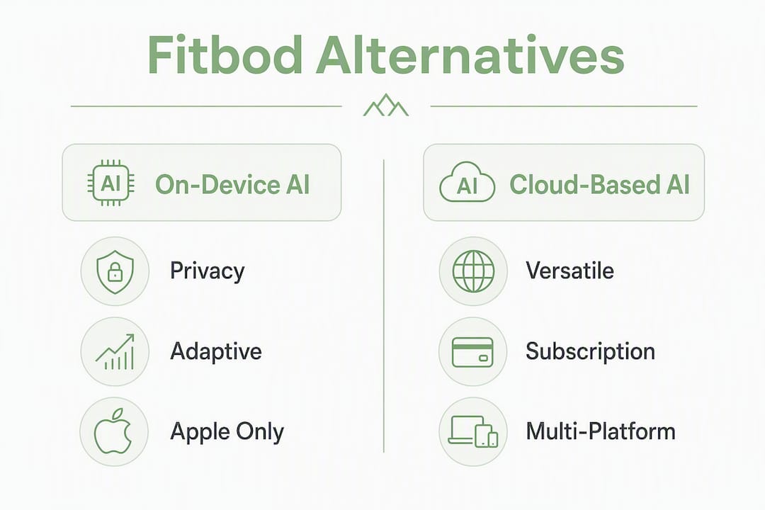Comparison infographic of Fitbod AI coaching alternatives
