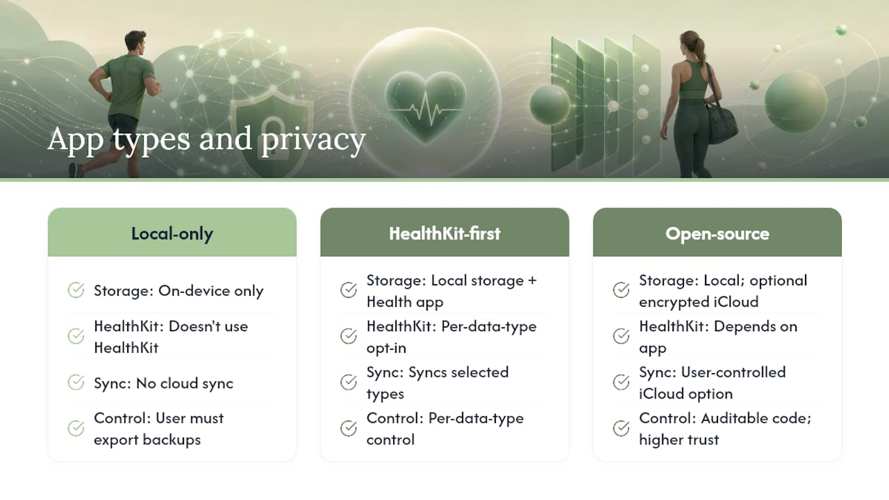 Comparison of three privacy-first gym app types