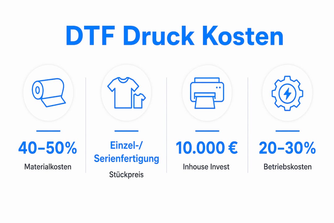 Übersichtsgrafik: Was kostet DTF-Druck wirklich? Die wichtigsten Zahlen im Überblick