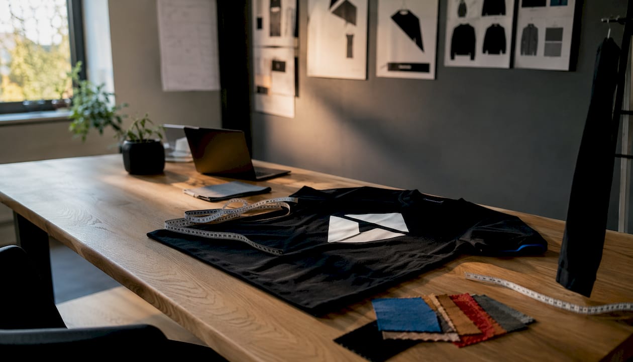 Detailansicht eines T-Shirts mit mittig platziertem Logo auf der Brust