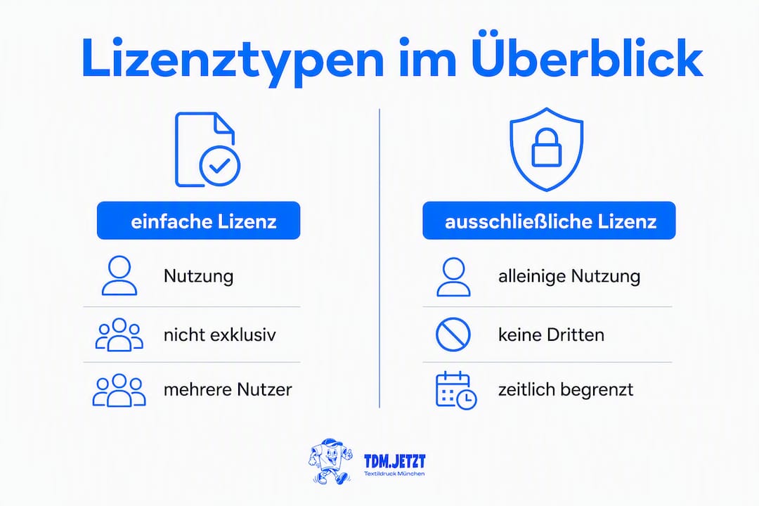 In dieser Infografik werden die Unterschiede zwischen einfacher und exklusiver Lizenz anschaulich dargestellt.