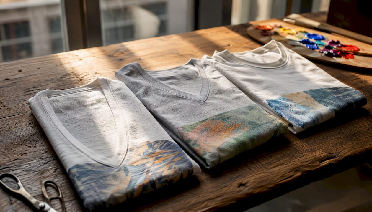 T-Shirts in verschiedenen Ausschnittformen und mit abwechslungsreichen Prints