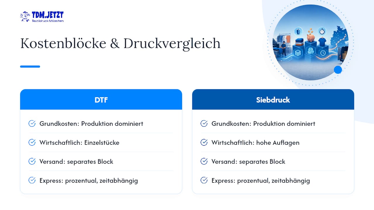 Kostenblöcke und Drucktechniken im Vergleich