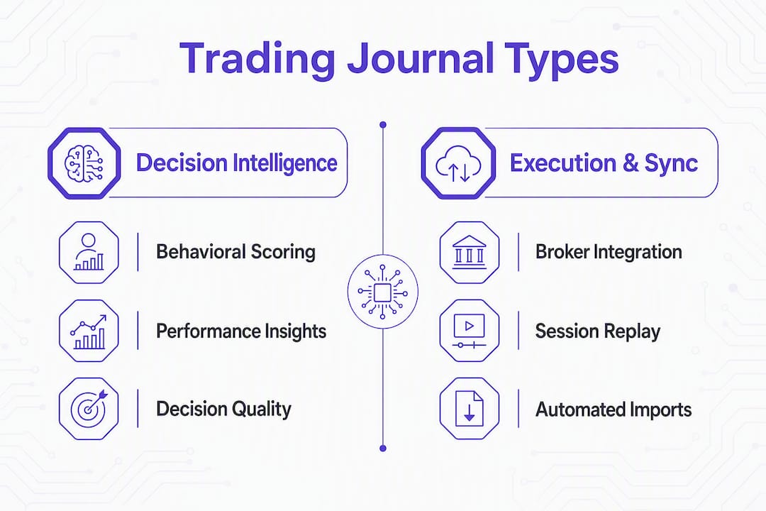 Infographic comparing trading journal categories