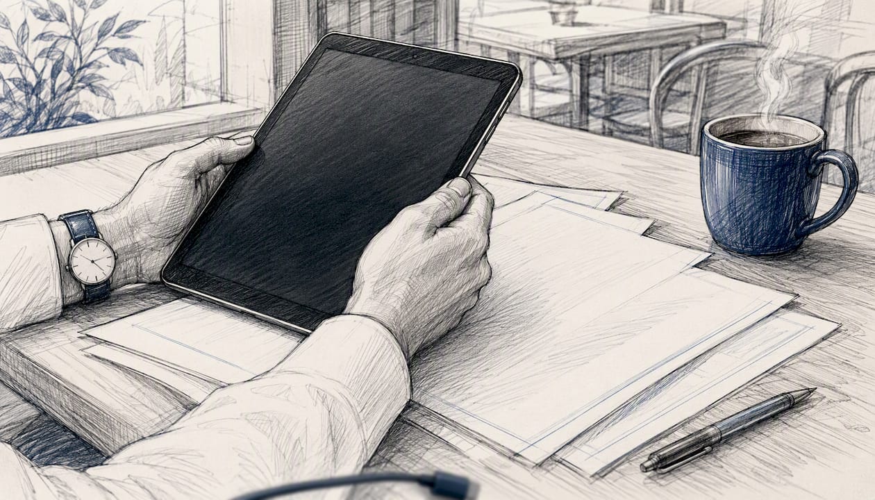 Hands checking contract pages and smartphone