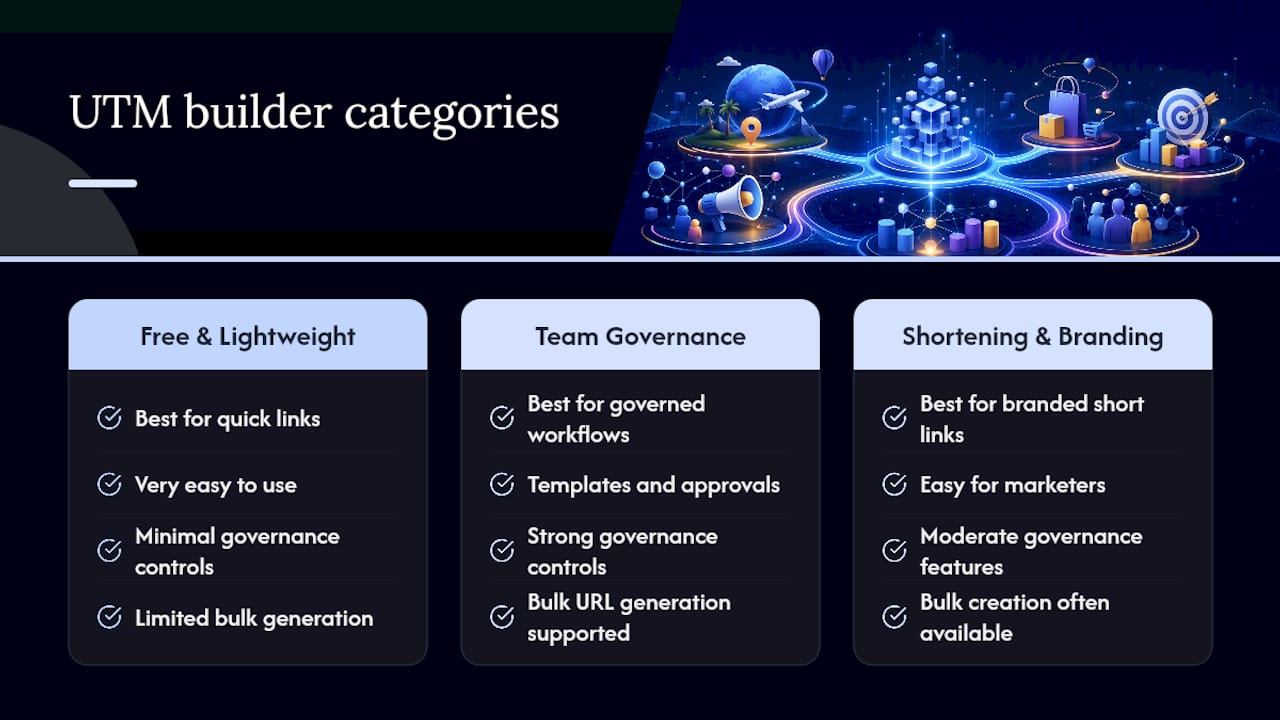Diagram comparing categories of UTM builder tools