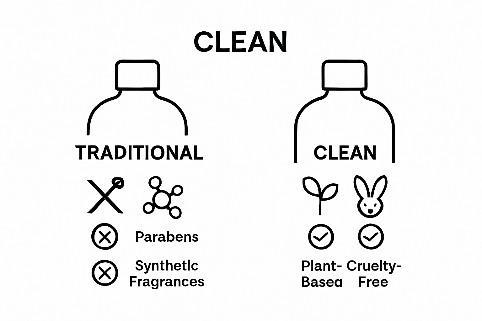 Infographic comparing ingredients in traditional vs. clean beauty products