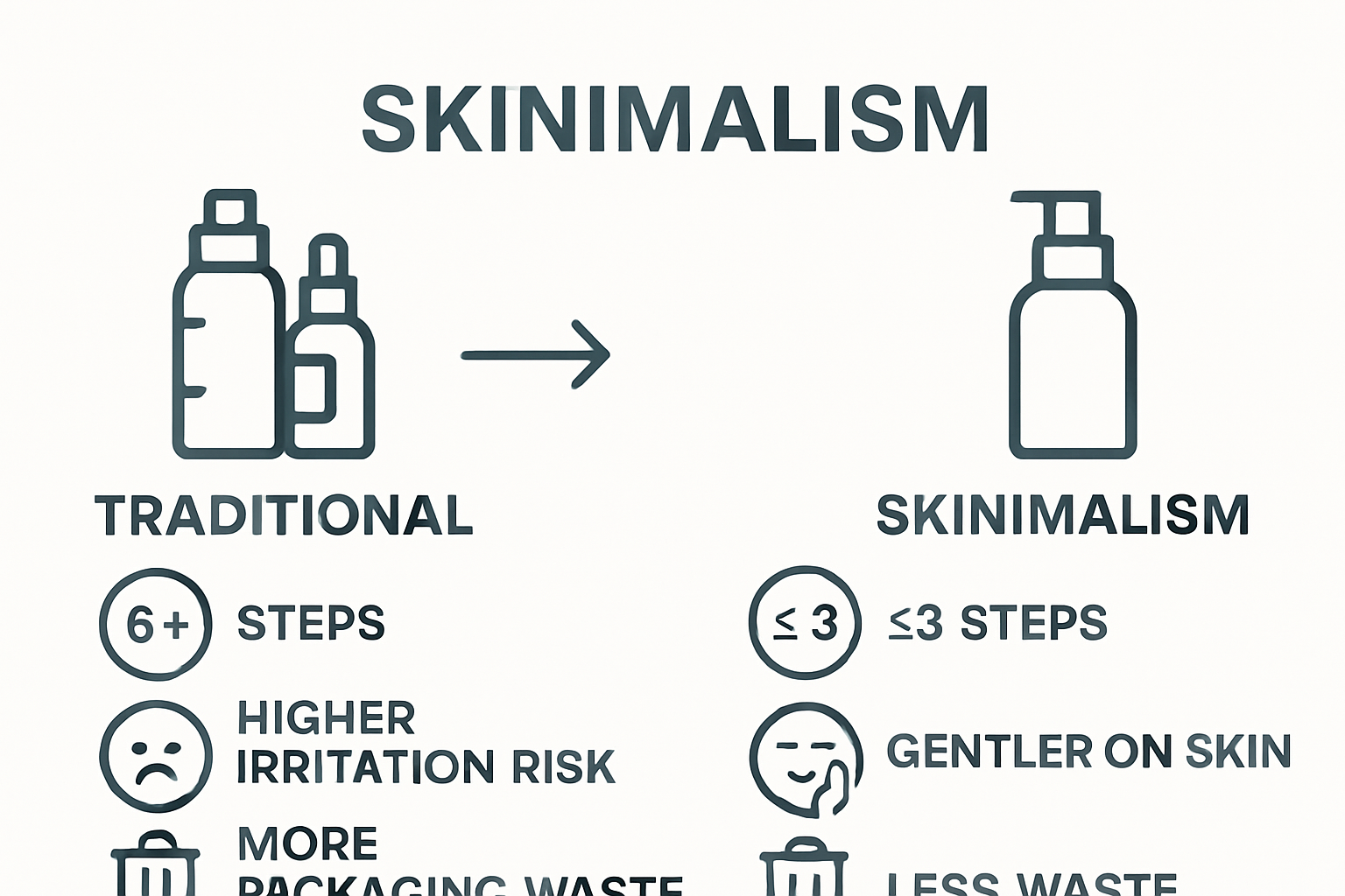 Infographic contrasting traditional skincare with skinimalism routines.
