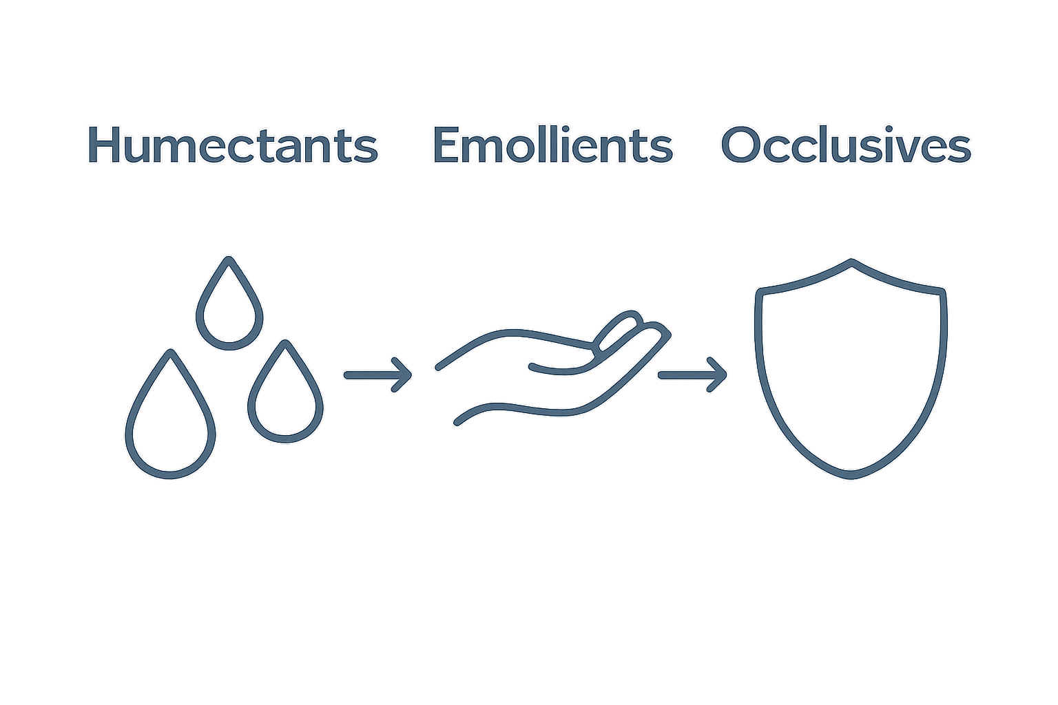 Infographic comparing humectants, emollients, and occlusives