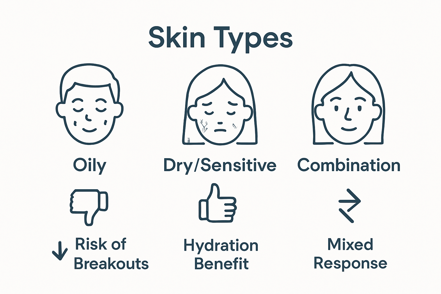 Infographic comparing coconut oil effects on oily, dry, and combination skin types