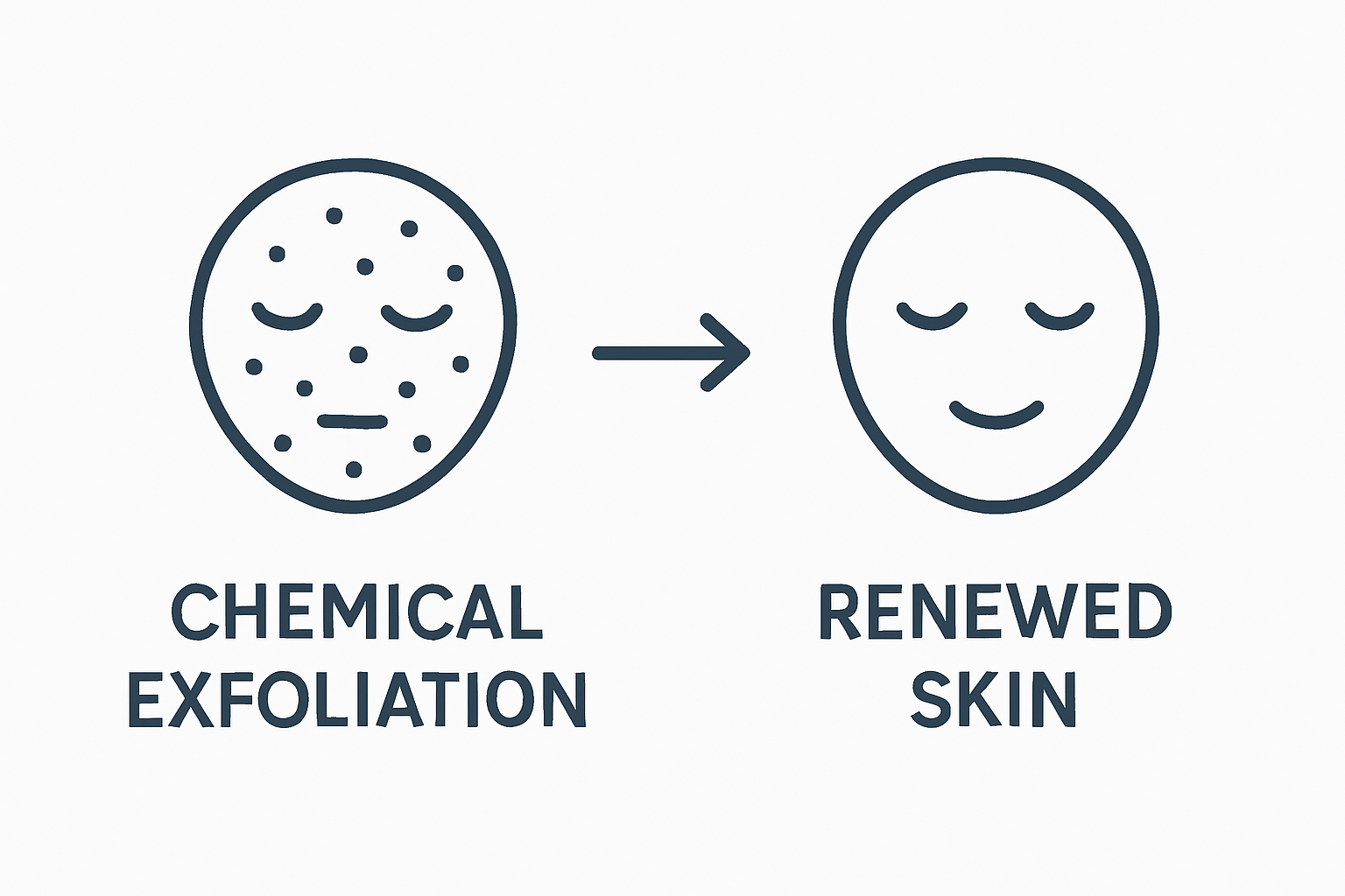 Infographic showing exfoliation step and resulting smooth skin
