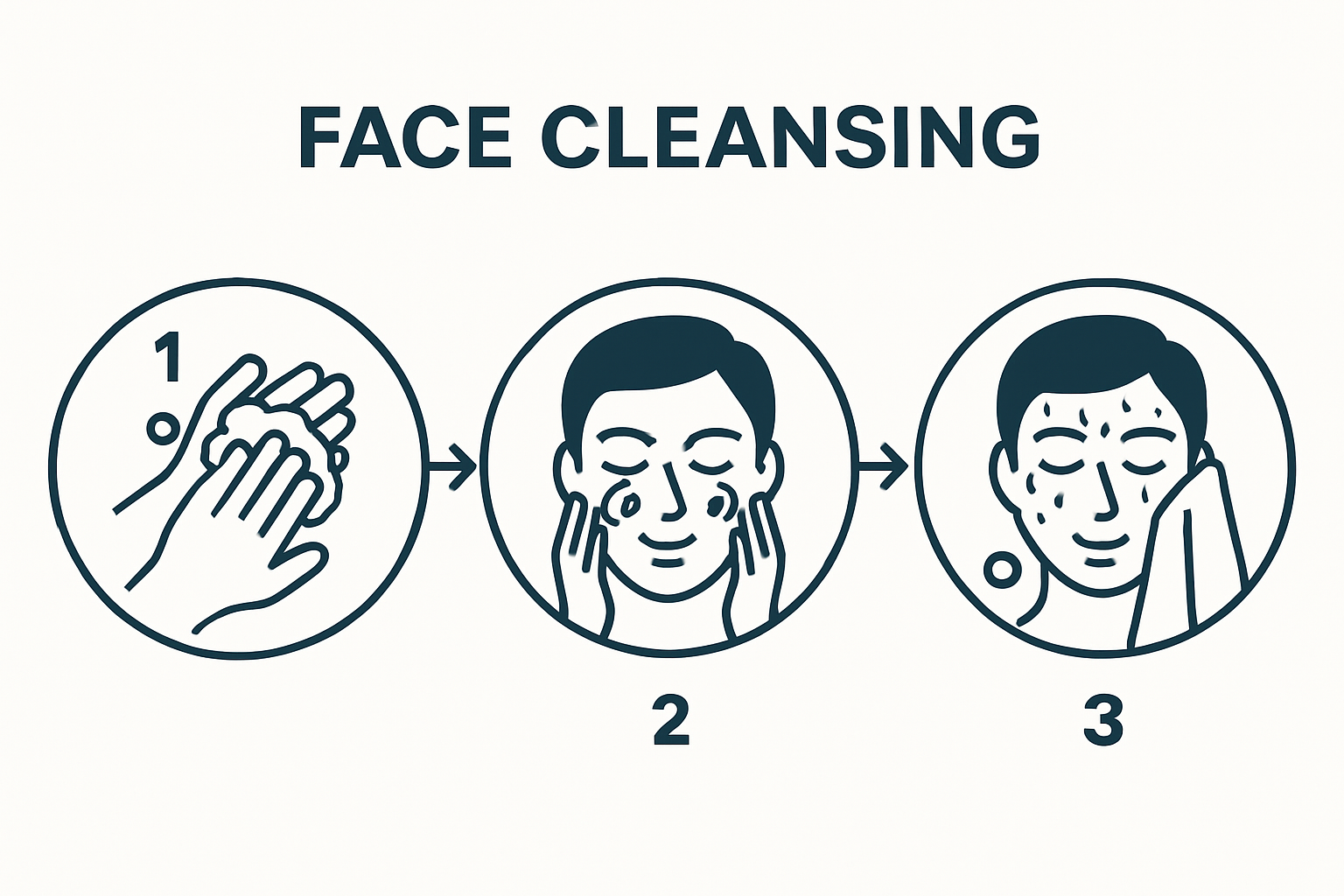 infographic showing three steps for men's face cleansing process