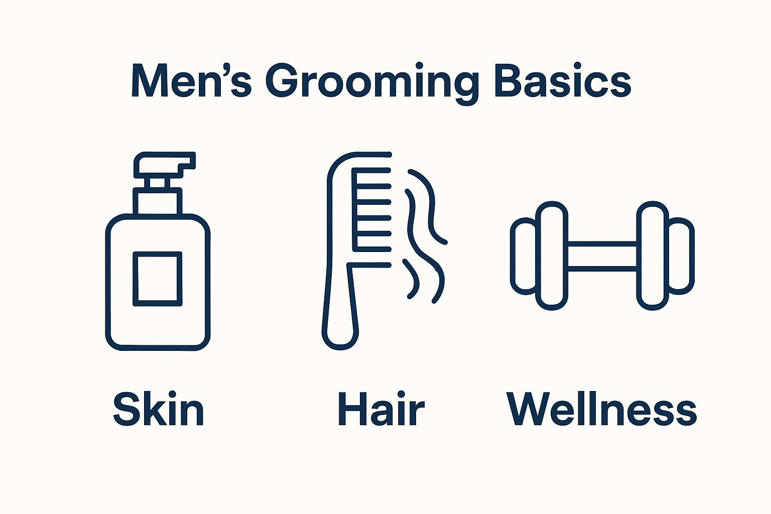 Three icons: skincare, haircare, wellness for men