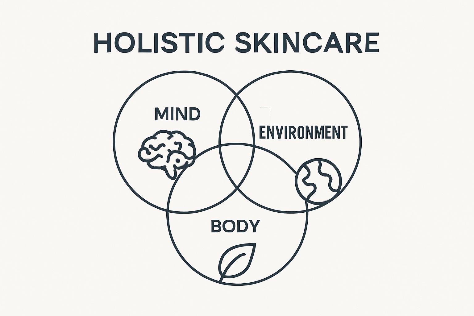 Infographic showing mind, body, environment overlap in holistic skincare