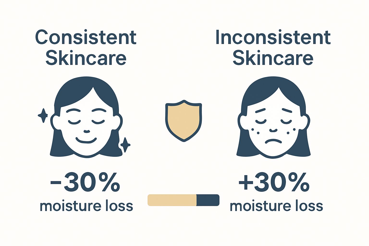Infographic comparing consistent and inconsistent skincare effects