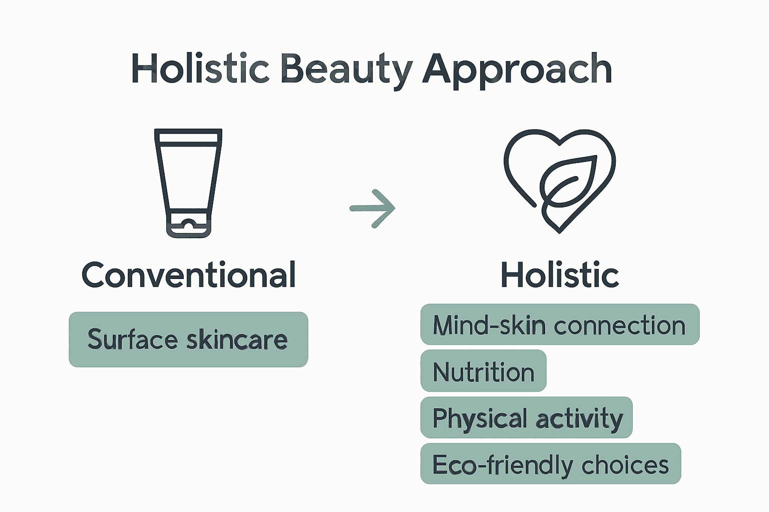 Comparison of conventional and holistic beauty icons with focus areas.