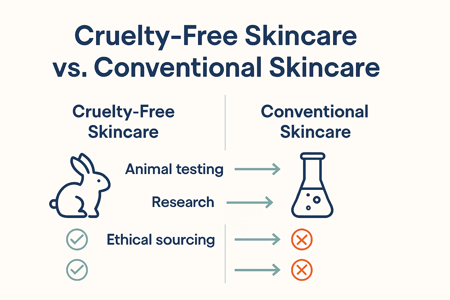 Infographic comparing cruelty-free and conventional skincare practices