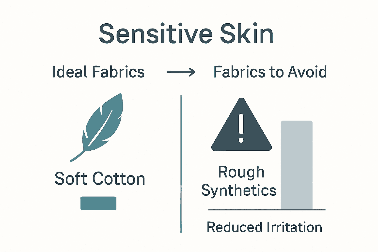 Infographic showing best and worst fabrics for sensitive skin fitness.