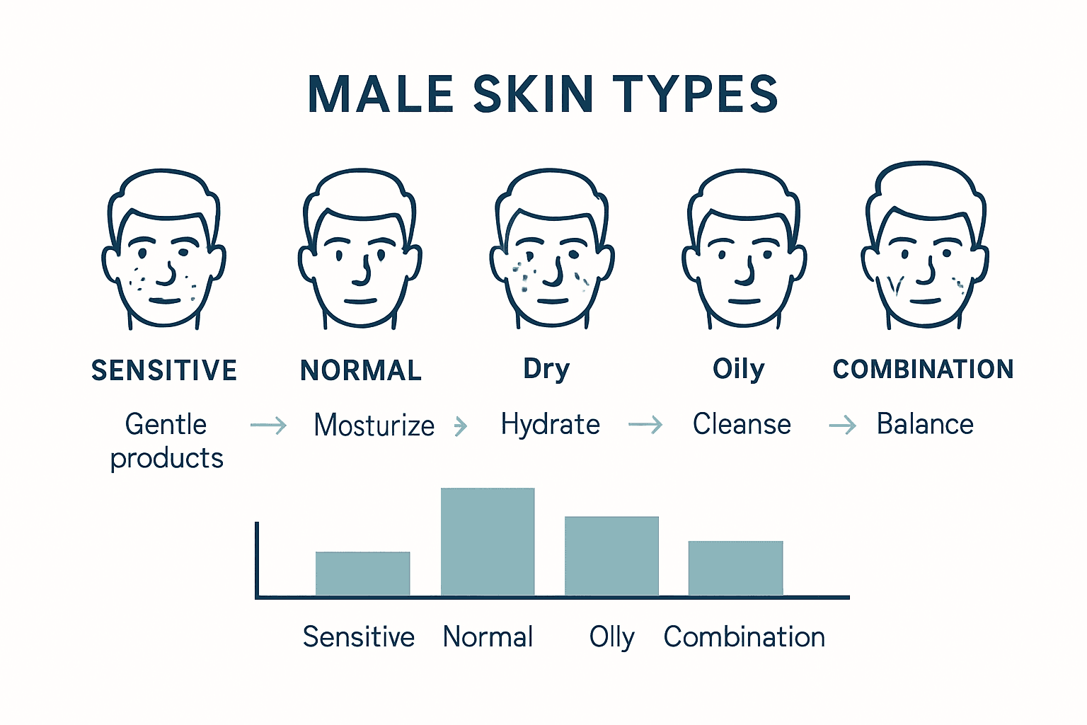 Infographic comparing five male skin types and care routines