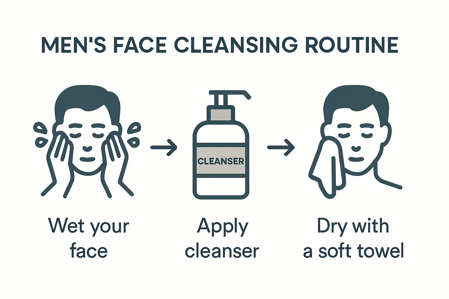Infographic showing men’s face cleansing process