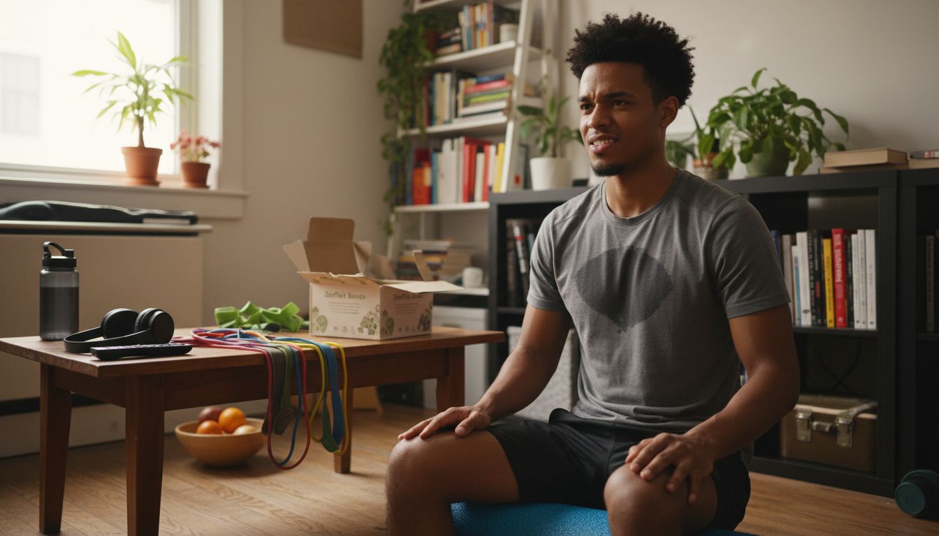 Man rolling thigh muscles with foam roller