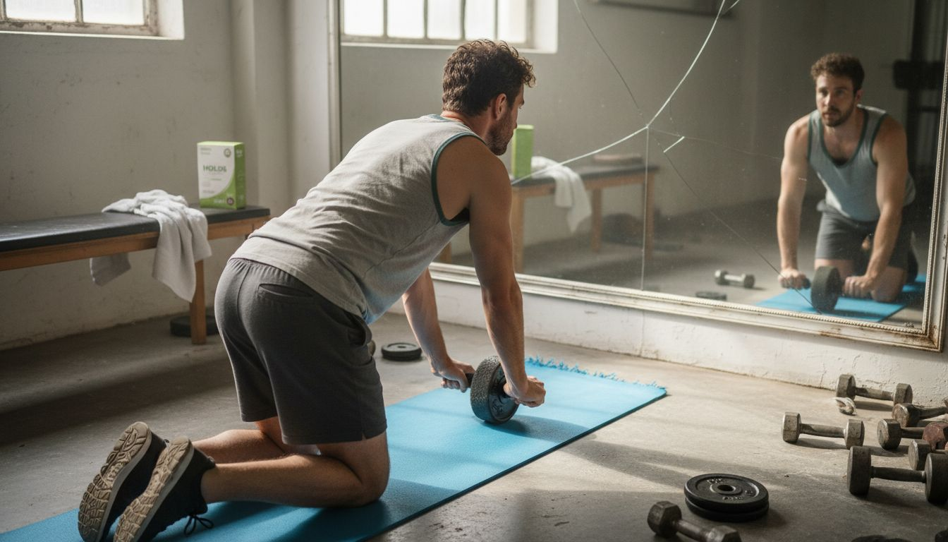 Man demonstrating ab roller starting position