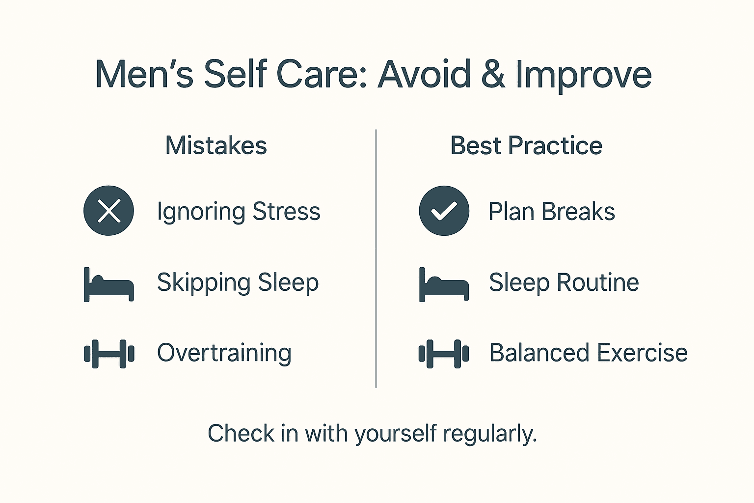 Infographic showing self care mistakes versus best practices
