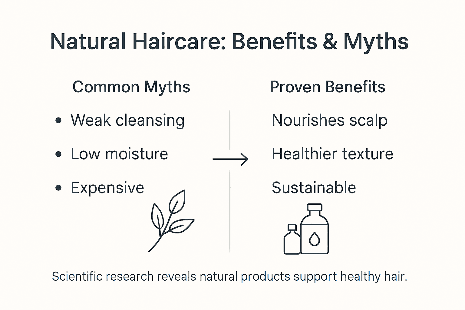 Clean infographic about natural haircare myths vs benefits