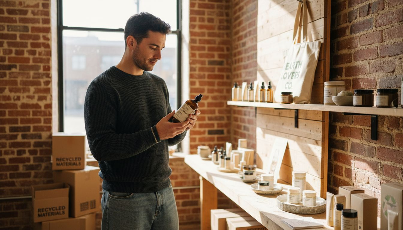 Shopper checking eco-friendly beauty bottles