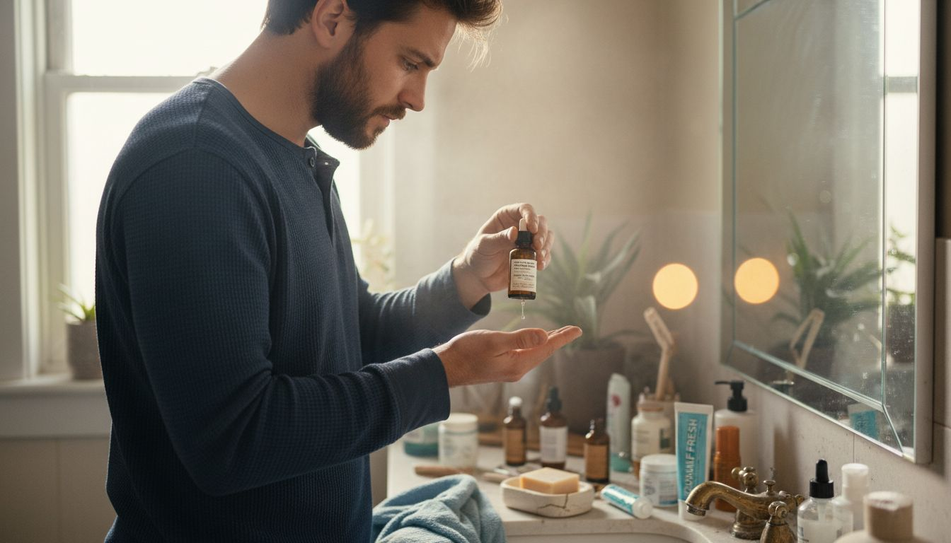 Man applying serum during skincare routine
