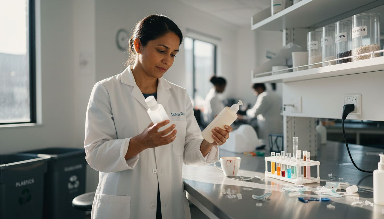 Manager evaluates biodegradable beauty bottles