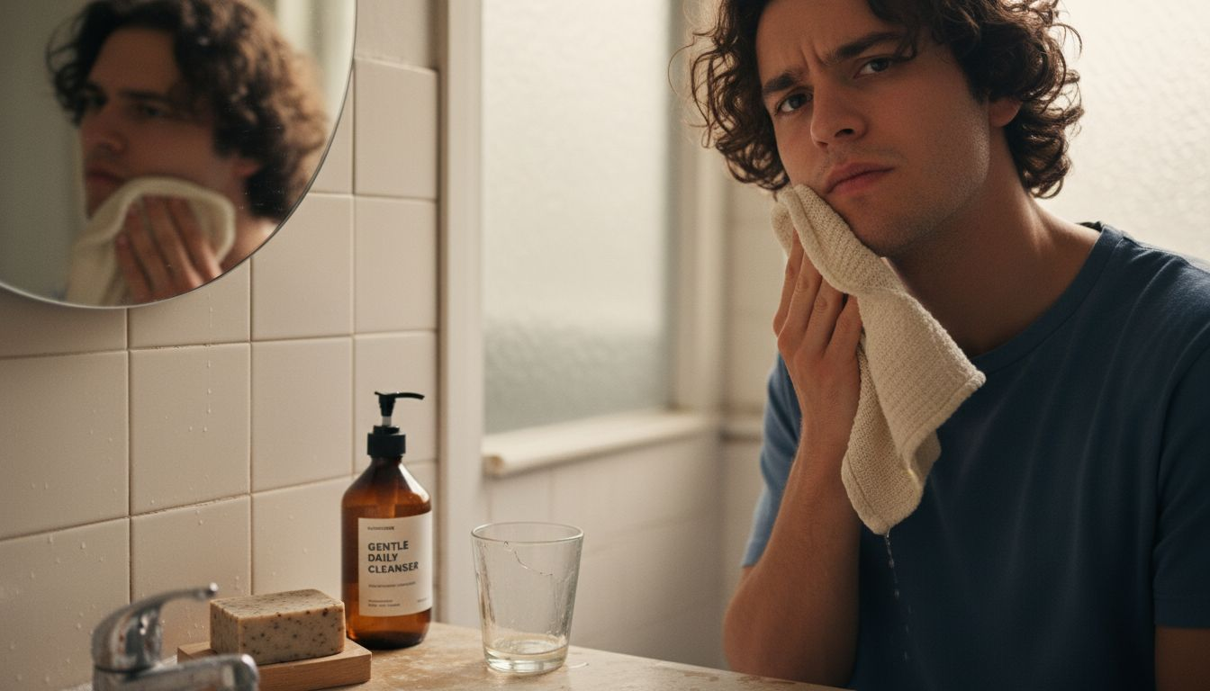 Man exfoliating with soft organic cloth